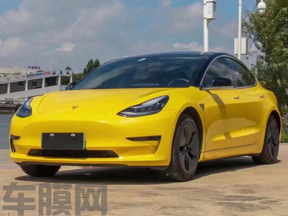 特斯拉Model3 竞速黄改色膜 效果图