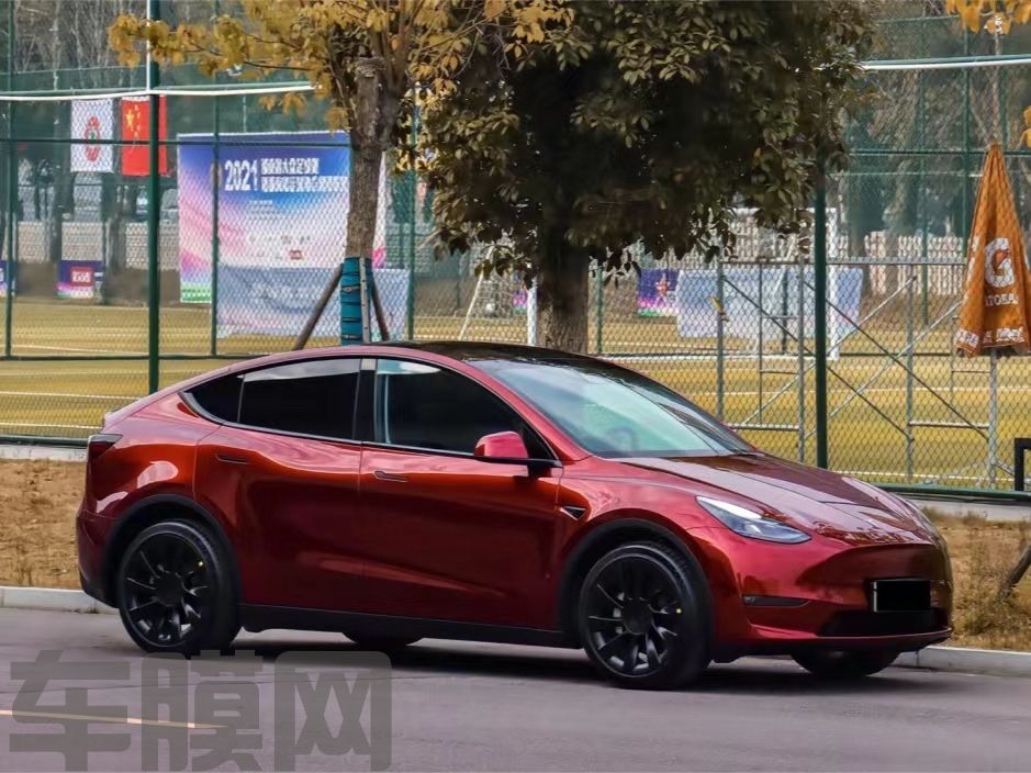 特斯拉Model Y 液态龙血红改色膜 效果图