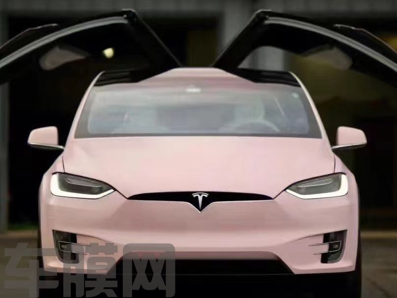 特斯拉Model X 消光胭脂粉改色膜 效果图