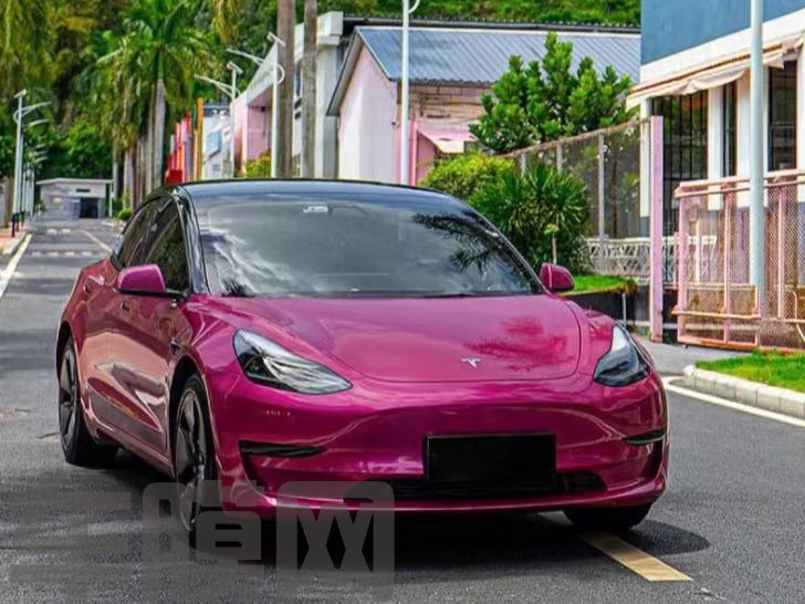 特斯拉Model 3 玫瑰红改色膜 效果图